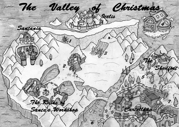 === Christmas Valley Map ===

Santania: The only remaining home for the Christmas Elven race, and the supporters of the original Christmas holiday.