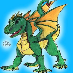 Zippo the Dragon, my old and first fursona. Very old. Painted with watercolours.