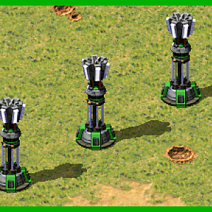 A row of Pherithian Prism Towers.

Credits to Tiberian Sun (Firestorm), Red Alert 2 (Yuri's Revenge) and C&C: Reloaded