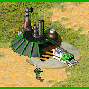 A Pherithian Resource Refinery with an old Harvester truck and a Light Infantry.

Credits to Tiberian Sun (Firestorm), Red Alert 2 (Yuri's Revenge)