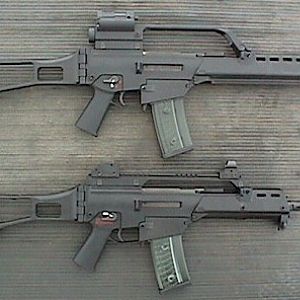 HK G36 and the G36c compact carbine, same caliber in 5.56x45mm
