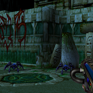 First Person WC3 Shooter Screenshot Mockup - Widdle Spiders inside the Alien Temple World's Temple Complex Interior
