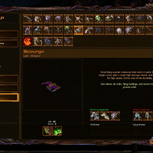 Starcraft Futures zerg unit roster help menu