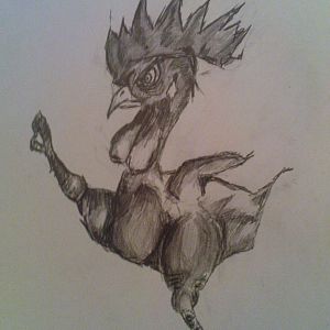 a kicking chicken with a ballbag at his chin :D