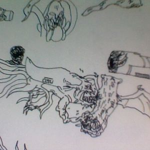 A UED Starspawn beats the shit out of one of Kerrigan's Mutalisks.