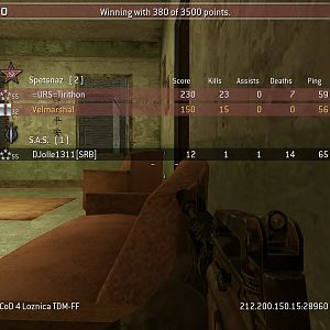 Call of Duty 4 Modern Warfare "Loznica TDM FF" Server.
At the end of the match I did manage to get 21:0 K/D then I had to leave.