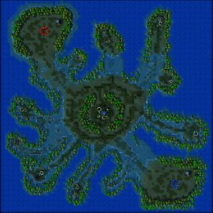 Overview of my melee map called Island of Sunkens