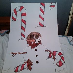 "Merry Christmas" Acrylic candy canes, pen for the rest. Outline done by my friend Nydia, the details and color done by me.