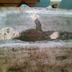 "Greetings From The Grave" Done in oil pastels.
