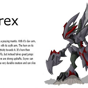 Scyrex is a metallic insect that draws electricity to its horn and neutralises it. It has a claw to grab and crush, and a scyth arm to slice and dice.