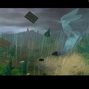 "A peacful little settlement in the woods, destroyed by the fury of the Earth Mother"