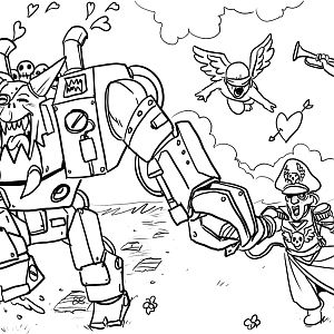 Aren't Yarrick and his Ork buddy adorable?
WAIT! That's the Beast of Armageddon! What are you doing, Commissar?!