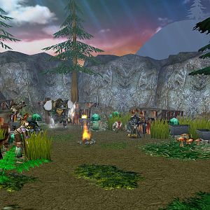 An encampment of gnolls hiding in the forests.