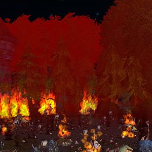 This area was recently attacked by a group of bandits.
If you look on the left side of the screen, you will be able to see one of the town's walls an