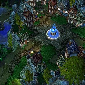 A village built on a hill, similar with another picture just with the village.