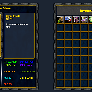 Concept art for both Character and inventory menus for the campaign style single-player RPG I intend to do along with Kuritany.