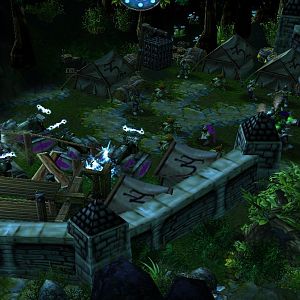 Here we can see the base of the goblins which is located at the roots of the world tree. Some building machines have begun construction of a chemical