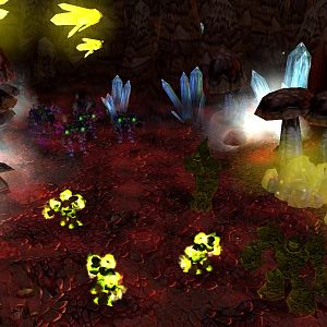 We pushed forward beneath the earth.... Here, we can see a suitable location for an underground base. The giant mushrooms are so hard that can be used