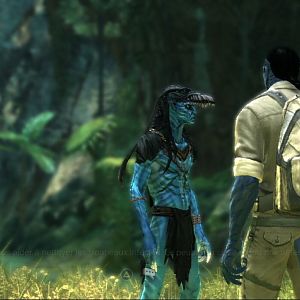 An Avatar and what seems to be a Na'vi wiseman