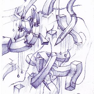 The Floating Objects , there is a hand in the picture and a pencil... I like this one because its so much chaotic i didnt even need to add planets or