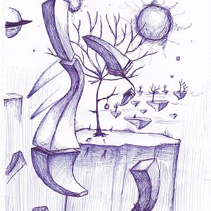 I started drawing floating objectcs and islands in the space or in the "unkown"... most of them have no meaning... like this one