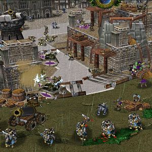 Now that there are no more demons, you can see us goblins and our human allies rebuilding the heavily damaged walls of our city. 

We are also organ