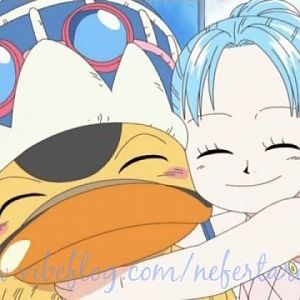 Carue (that duck) and princess Vivi from One Piece