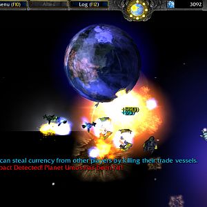 Galactic Cannon shell hits a planet in Space