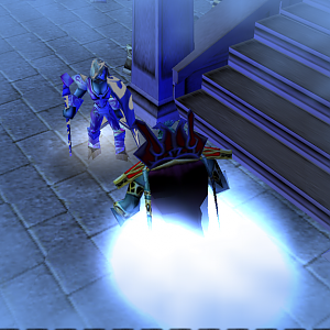 "Any idea?"

Calliope was exiting Opera House when suddenly a bright light appeared. From it appeared the Erader Druid that found her on Argus.
Cal