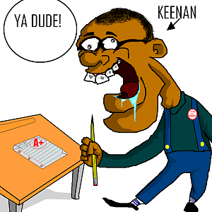 "Portrait of Keenan the black kid who acts, looks, and sounds like Steve Urkel... so we all call him Urkel. God he looks sexy in them high-water pants