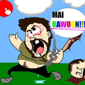 "I was bored and felt like drawing a guy fat retarded guy with a pube-line. What?" [Quoted from my facebook]