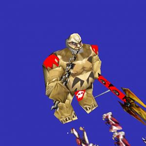 Cave Troll, made of ogre, using the harpoon-spear of the naga myrmidon, and the chain from the Dungeon Doodad Chainpost as a neck-chain