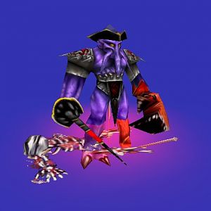 Davy Jones, weap of bandit knight, hat of proudmoore, body of faceless and left arm & leg from Lobstrokk, uses ONLY ingame skins