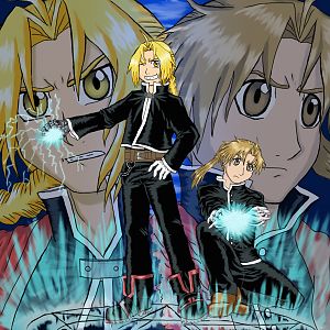 Edward Elric and Alphonse Elric.
On the right : Alphonse Elric.
On the left : Edward Elric.