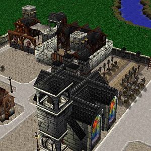 South-west area of town.
In picture: Church, Militia Barracks and other buildings.