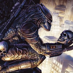 predator holding skull
