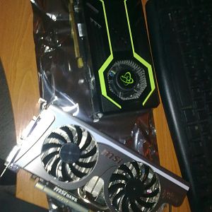 My new incredible GPU, MSI GTX 460 Hawk OC Talon Attack 1gb (bottom one).

Old one is XFX GTS 250 1gb, I sold it to Garshilan. (top one)
