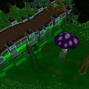 Don't touch the feesh, they bite. This is a bridge going over the poison lake, it got poison cuz of mushroom spores.
