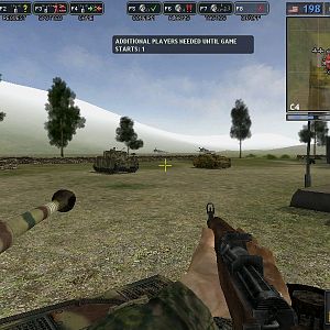 View from a soldier on a Panzer VI Tiger. On the left, a Panzer IV with extra armor on the turret and on the side. On the right, I think its a StuG II