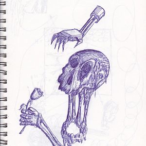 A face. Skull.

The point is- it's melting.

And it has a random two hands in it?