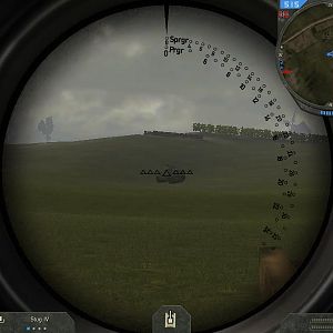 StuG IV aim view, about to fire against a M4A1 Sherman.

~Took from Forgotten Hope 2, a WW2 mod for Battlefield 2.