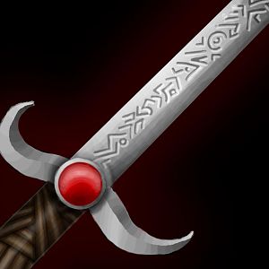 A Normal Runed Sword with Bloodly red Gem on its Handle.