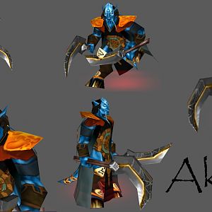Akama with origional weapons. Never will get it to work, but i like the concept. If i could get the model to work id reskin him and make him proper. :