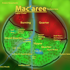 Map of Mac'aree

Hippies controls: 50%
Burning Legion controls: 45%
Protectorate + DHC controls: 5%