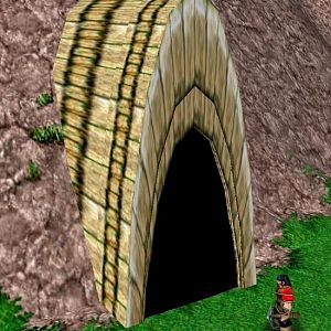 Cave entrance made out of archways and walls.