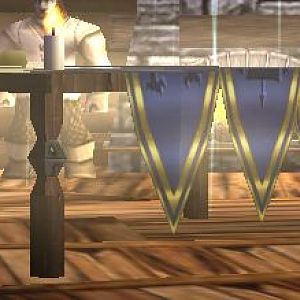 A table with flags on it.