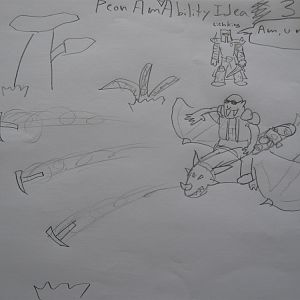 Peon Am E ability Idea 3:

This ability will make peon Amargaard throw three pickaxes forward. The pickaxes will damage enemies if hit and have a %