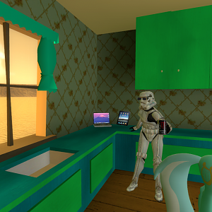 Lyra and Stormtrooper.

Also brought to you by Garry's Mod.

Yes, the Stormtrooper is wearing Sunglasses, drinking Monster and using a Mac-Book an
