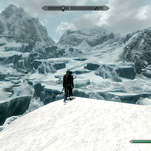 A view of the mountains near the North of Skyrim, Winterhold.