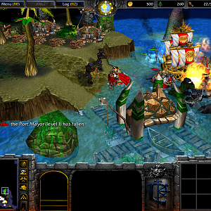 Red player attacks to the pirate village